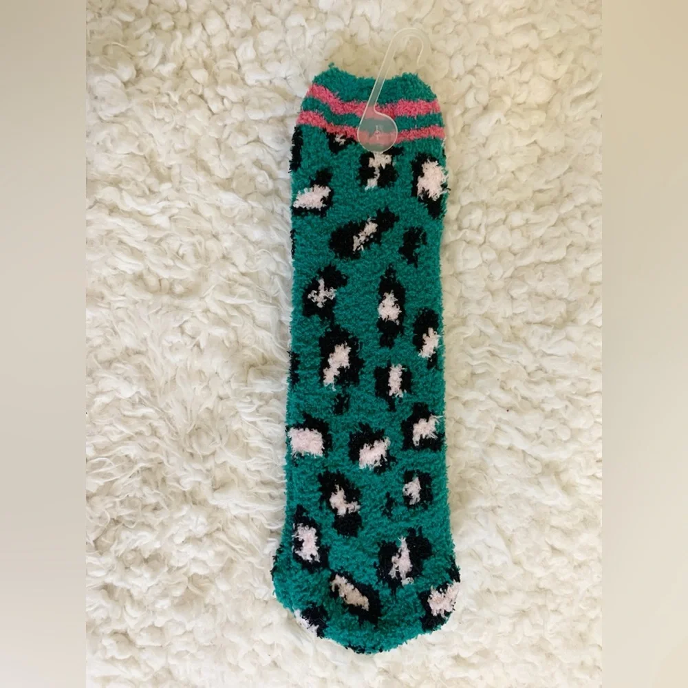 $3/20 New Old Navy Cozy Socks Teal Green with Black & Pink Leopard Print OS